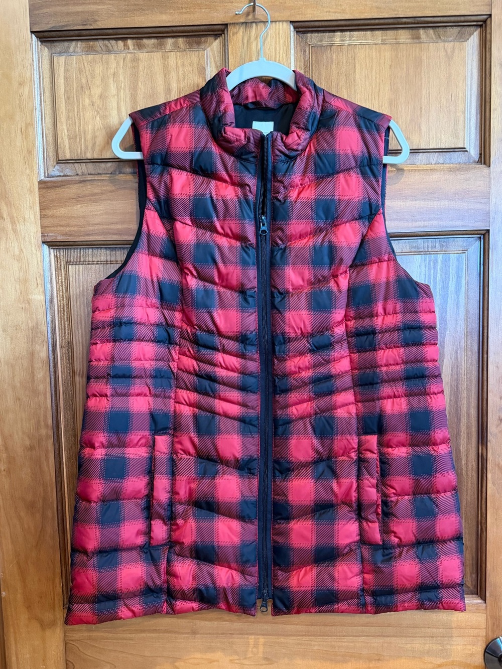 J. Jill Red and Black Plaid Quilted Puffer Vest
